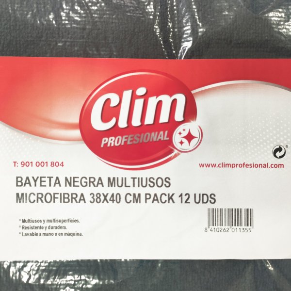 Bayeta microfibra negra multiusos 38x40 cm - Pack de 12 unidades Vetonek