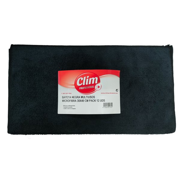 Chiffon microfibre noir multi-usages 38x40 cm - Pack de 12 unités Vetonek