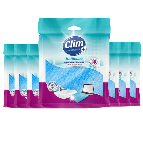 Chiffon multi-usages 100 % microfibre Clim antibactérien - Boîte de 8 unités Vetonek