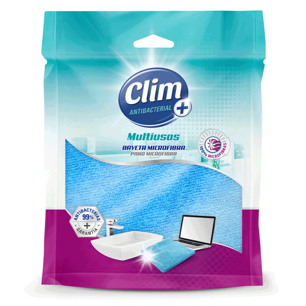 Chiffon multi-usages 100 % microfibre Clim antibactérien - Boîte de 8 unités Vetonek