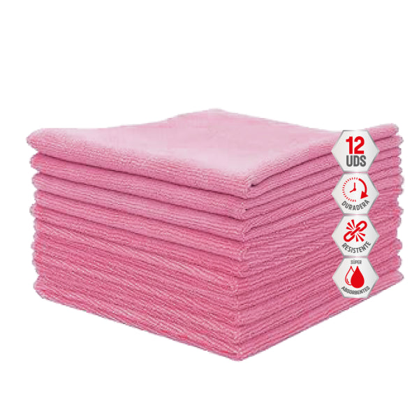 Chiffons en microfibre rose XL - lot de 12 unités Vetonek