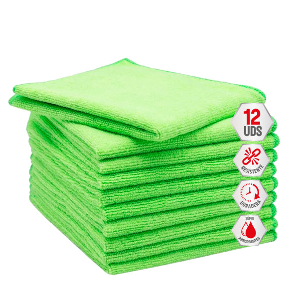 Chiffons en microfibre verts XL 35x40 cm - Lot de 12 Vetonek