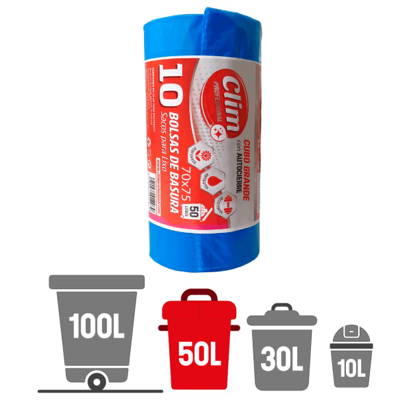 Bolsas de Basura STRONG 50L Autocierre y Perfumadas - Rollo 10 uds Vetonek