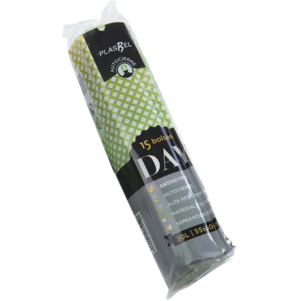 Bolsas de basura verdes con autocierre 55x60 cm - 30 Litros - 15 uds Vetonek