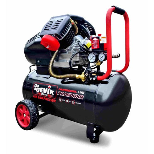 Detalle del compresor de 50 L y 3 HP con cabezal en V Cevik Pro - Vetonek