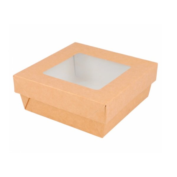 Boîte carrée en carton kraft avec fenêtre 500 ml - Lot de 25 unités Vetonek