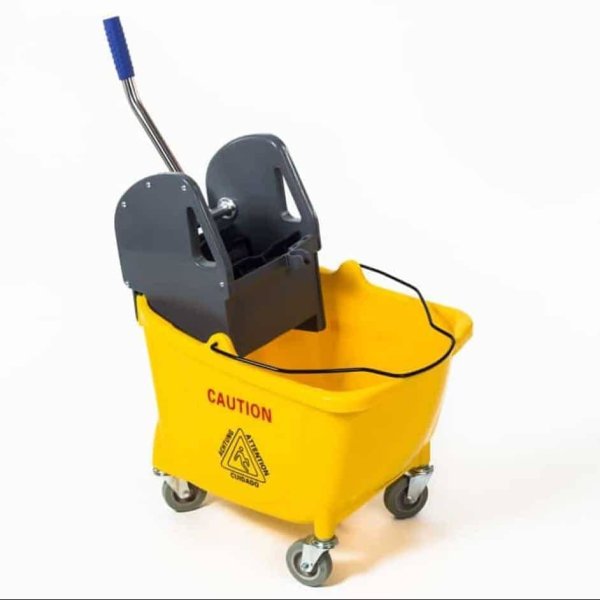 Seau de nettoyage professionnel jaune de 32 litres avec roues et presse Vetonek