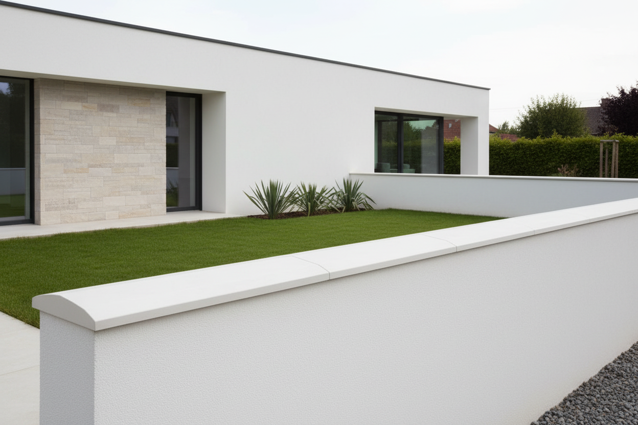 Cubremuros Cinca Liso de hormigón, remate de un muro perimetral en vivienda moderna minimalista - Vetonek