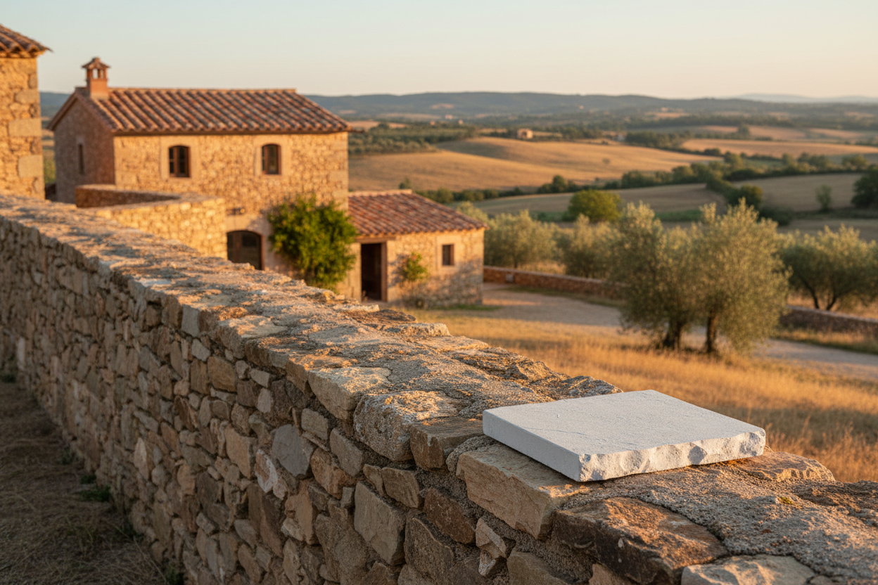 Cubremuros Duero Piedra de hormigón, en el muro de piedra de una masía rural - Vetonek