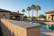 Cubremuros Gállego de hormigón, en el muro de una villa mediterránea con palmeras y piscina - Vetonek