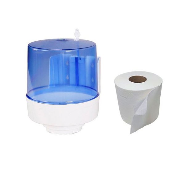 Pack dispensador de papel + rollo secamanos mecha gofrado Vetonek
