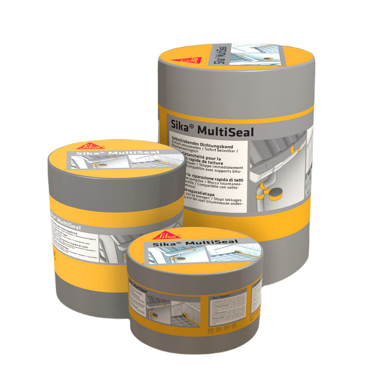 Rollo de Sika MultiSeal de Sika, banda bituminosa autoadhesiva con film metálico para sellado y reparación de cubiertas y juntas - Vetonek