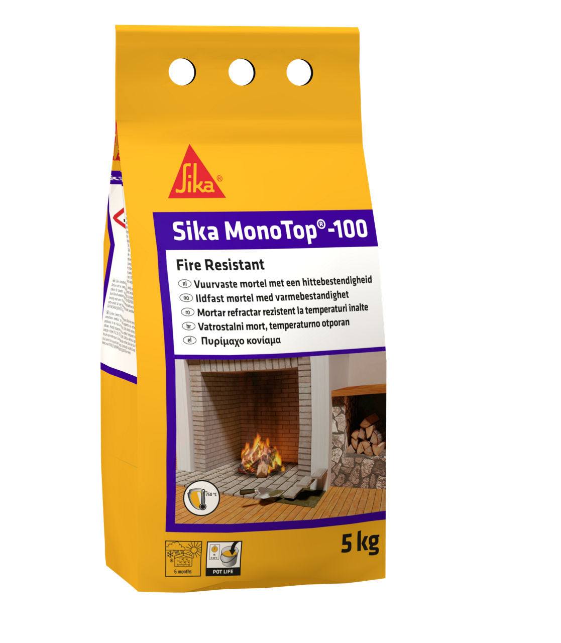 Saco de Sika MonoTop-100 Fire Resistant de Sika, mortero refractario de fraguado rápido hasta 750 °C para barbacoas, chimeneas y hornos - Vetonek