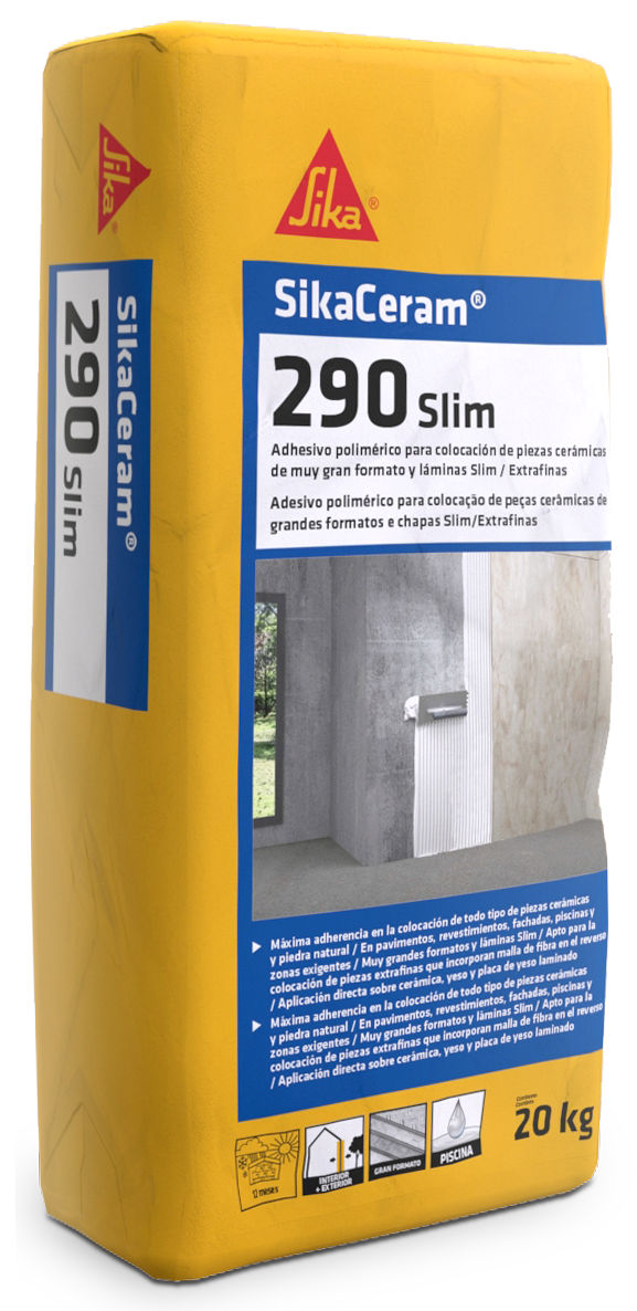 Saco de 20 kg de SikaCeram®-290 Slim de Sika, adhesivo cementoso deformable C2TE S1 para láminas cerámicas y piezas de gran formato - Vetonek