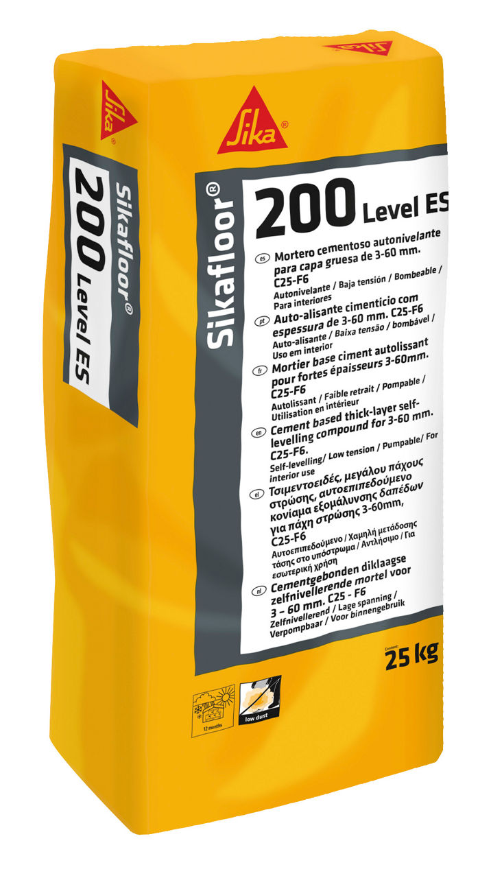 Saco de 25 kg de Sikafloor®-200 Level (ES) de Sika, mortero autonivelante cementoso de gran espesor de 3 a 50 mm - Vetonek