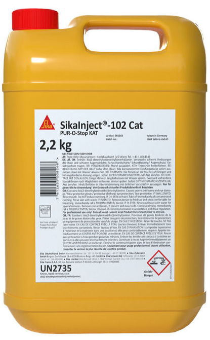 Bote de SikaInject®-102 CAT de Sika, catalizador acelerante que regula el tiempo de espumado de la resina de inyección SikaInject®-102 - Vetonek
