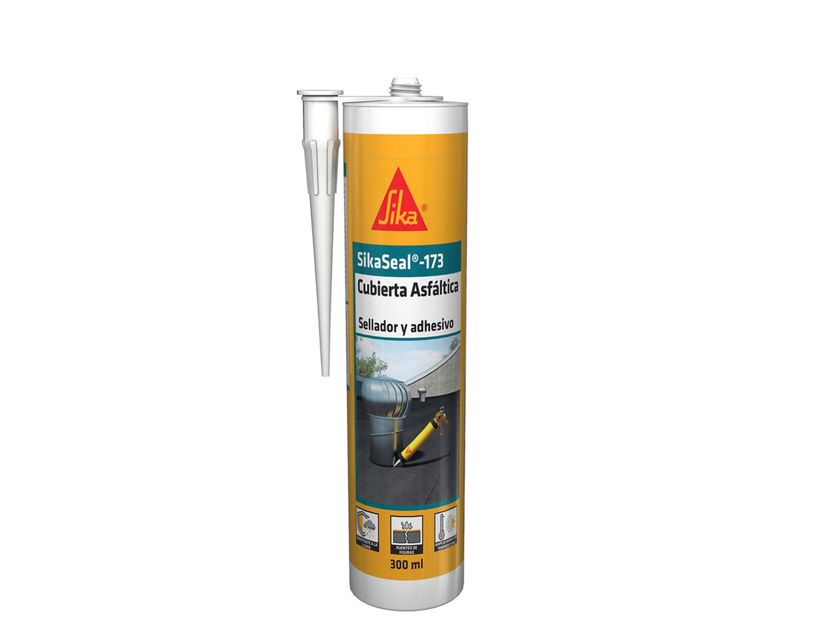 Cartucho de 300 ml de SikaSeal®-173 de Sika, masilla bituminosa con fibras de celulosa para reparar cubiertas, canalones y bajantes - Vetonek