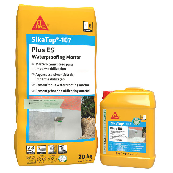 Lote A+B de 25 kg de SikaTop®-107 Plus ES de Sika, mortero cementoso bicomponente de impermeabilización del hormigón apto para agua potable - Vetonek