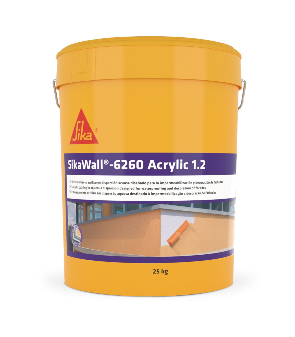 Bote de SikaWall®-6250 Acrylic 0.7 de Sika, revestimiento acrílico decorativo de grano 0,7 mm para fachadas y SATE - Vetonek