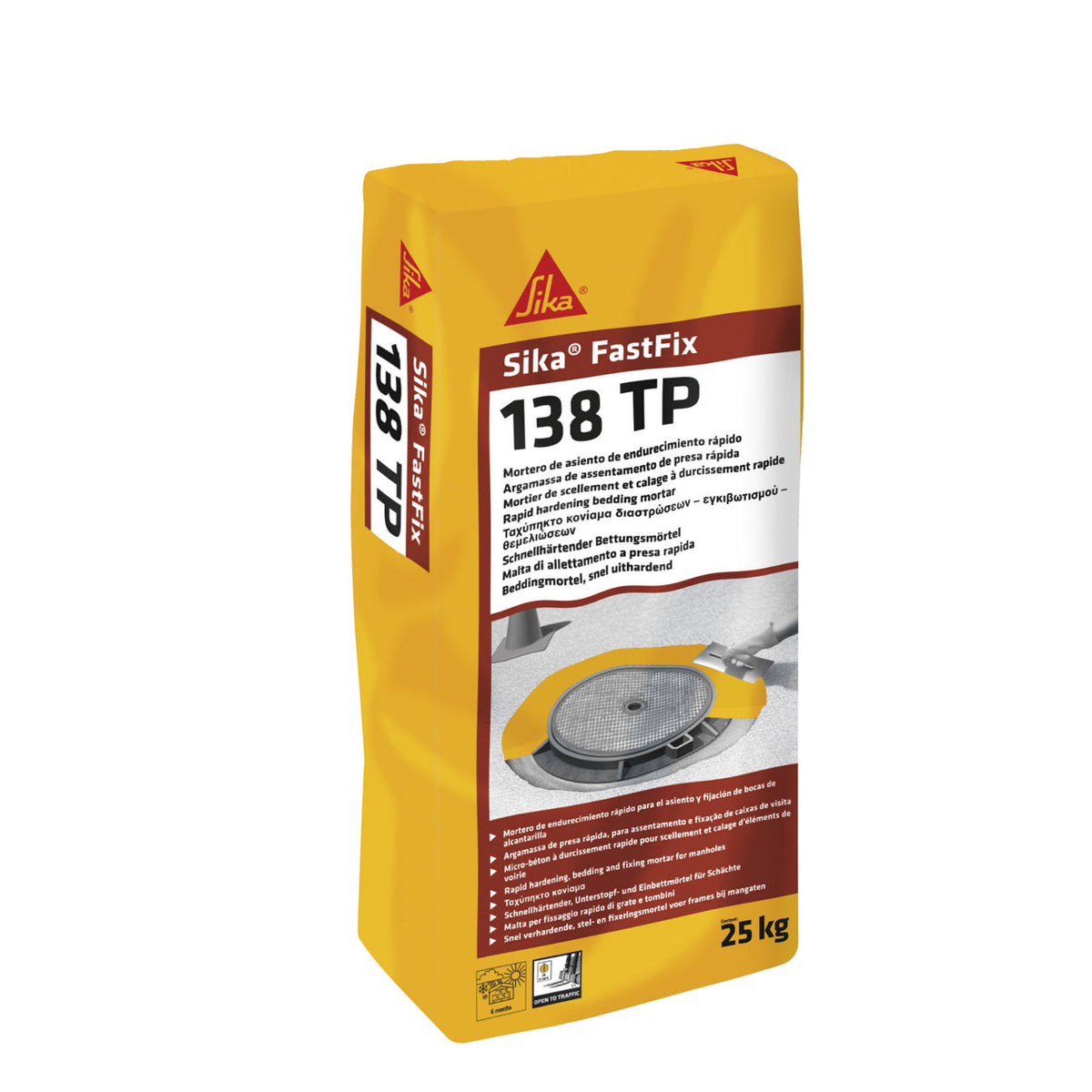 Saco de 25 kg de Sika FastFix®-138 TP de Sika, mortero de fraguado rápido color asfalto para reparación de calzadas - Vetonek
