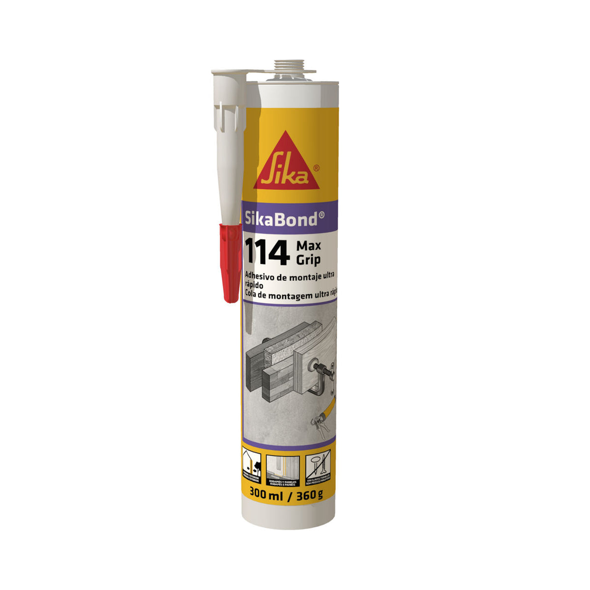 Cartucho de 300 ml de SikaBond®-114 Max Grip de Sika, adhesivo de montaje marrón de agarre inmediato para fijar sin clavos - Vetonek