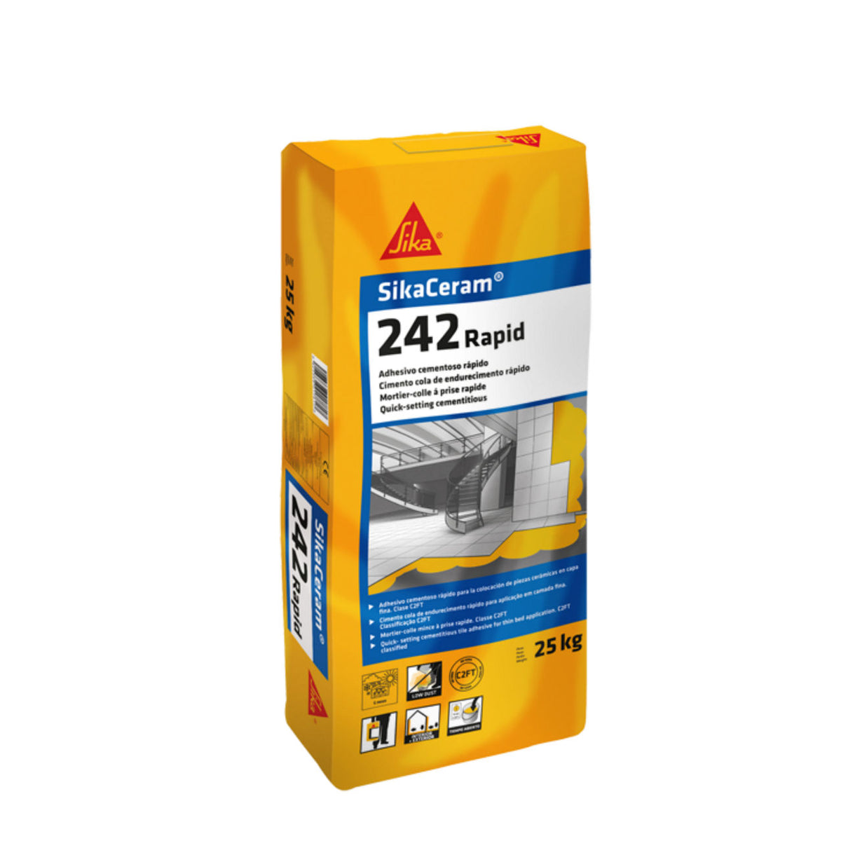 Saco de 25 kg de SikaCeram®-242 Rapid de Sika, adhesivo cementoso de fraguado rápido C2FTE para colocación de cerámica - Vetonek