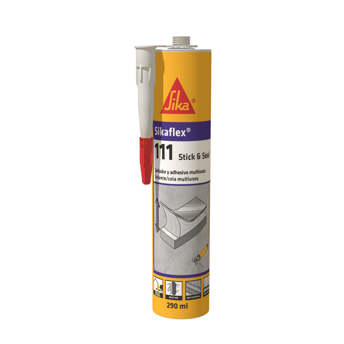 Cartucho de 290 ml de Sikaflex®-111 Stick & Seal de Sika, adhesivo y sellador elástico de polímero de silano para pegar y sellar - Vetonek