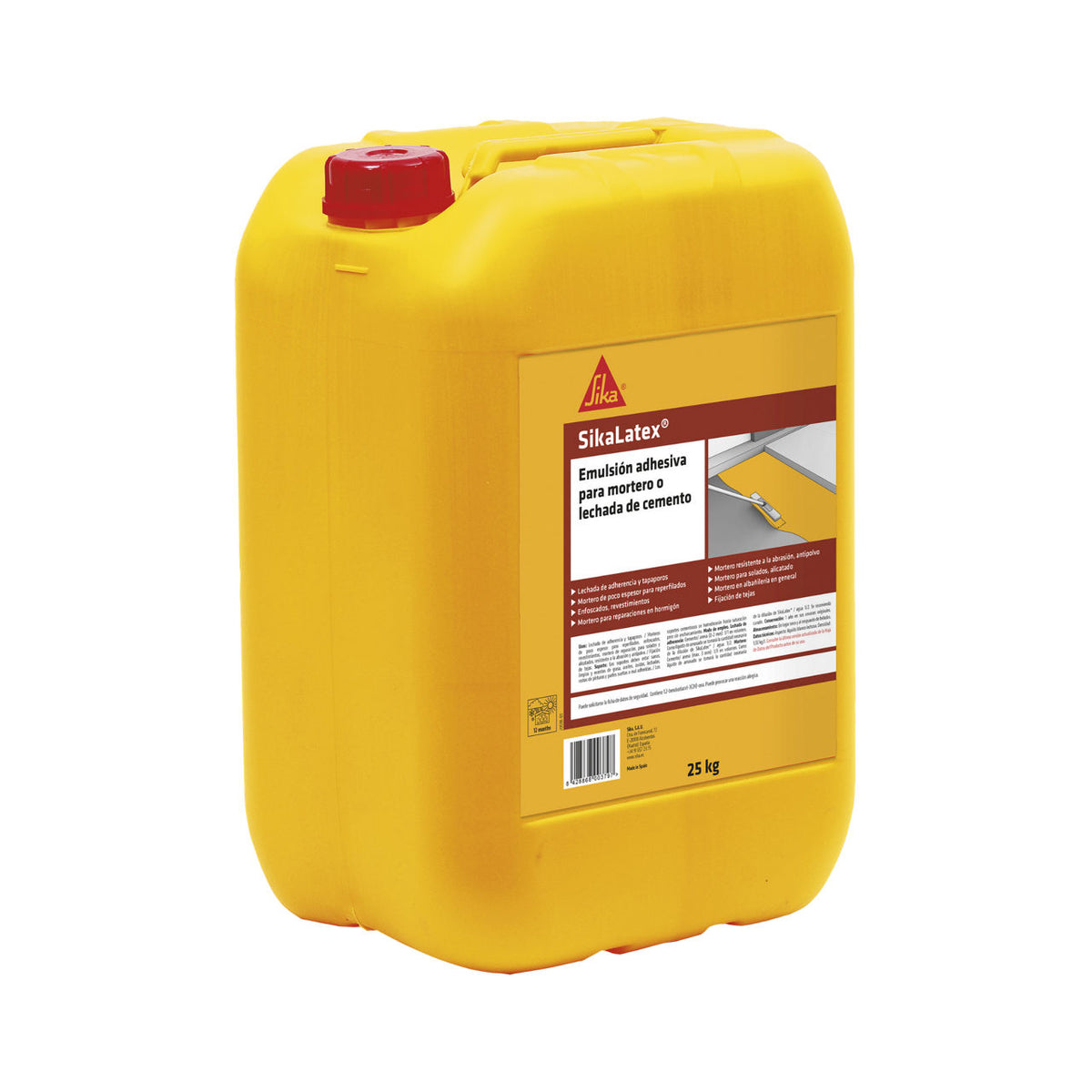 Garrafa de SikaLatex® de Sika, emulsión sintética que mejora la adherencia de morteros y lechadas de cemento - Vetonek