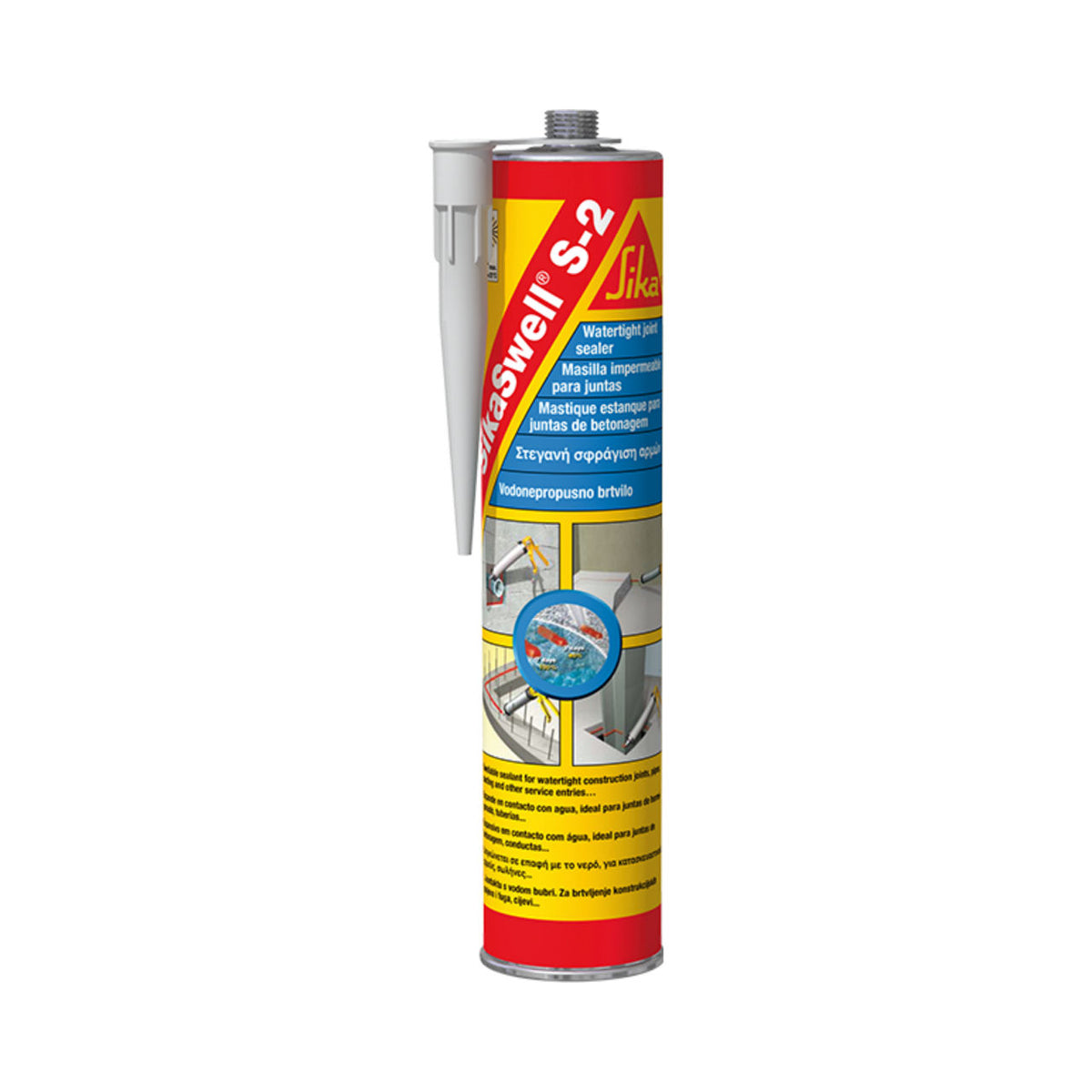 Cartucho y salchichón de SikaSwell® S-2 de Sika, sellador de poliuretano hidroexpansivo rojo óxido para juntas de construcción y pasatubos - Vetonek