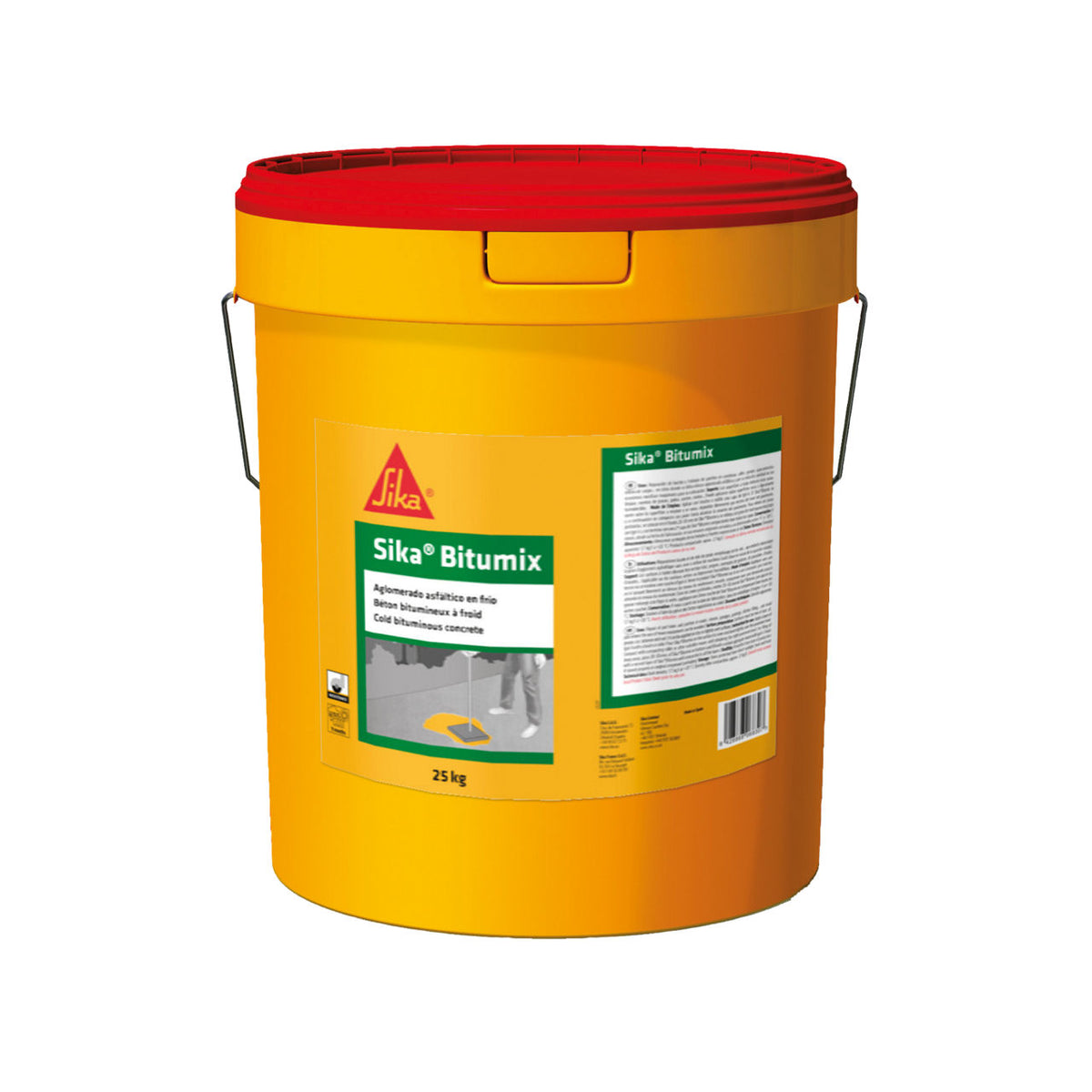 Envase de 25 kg de Sika® Bitumix de Sika, producto bituminoso para bacheo y reparación de pavimentos - Vetonek
