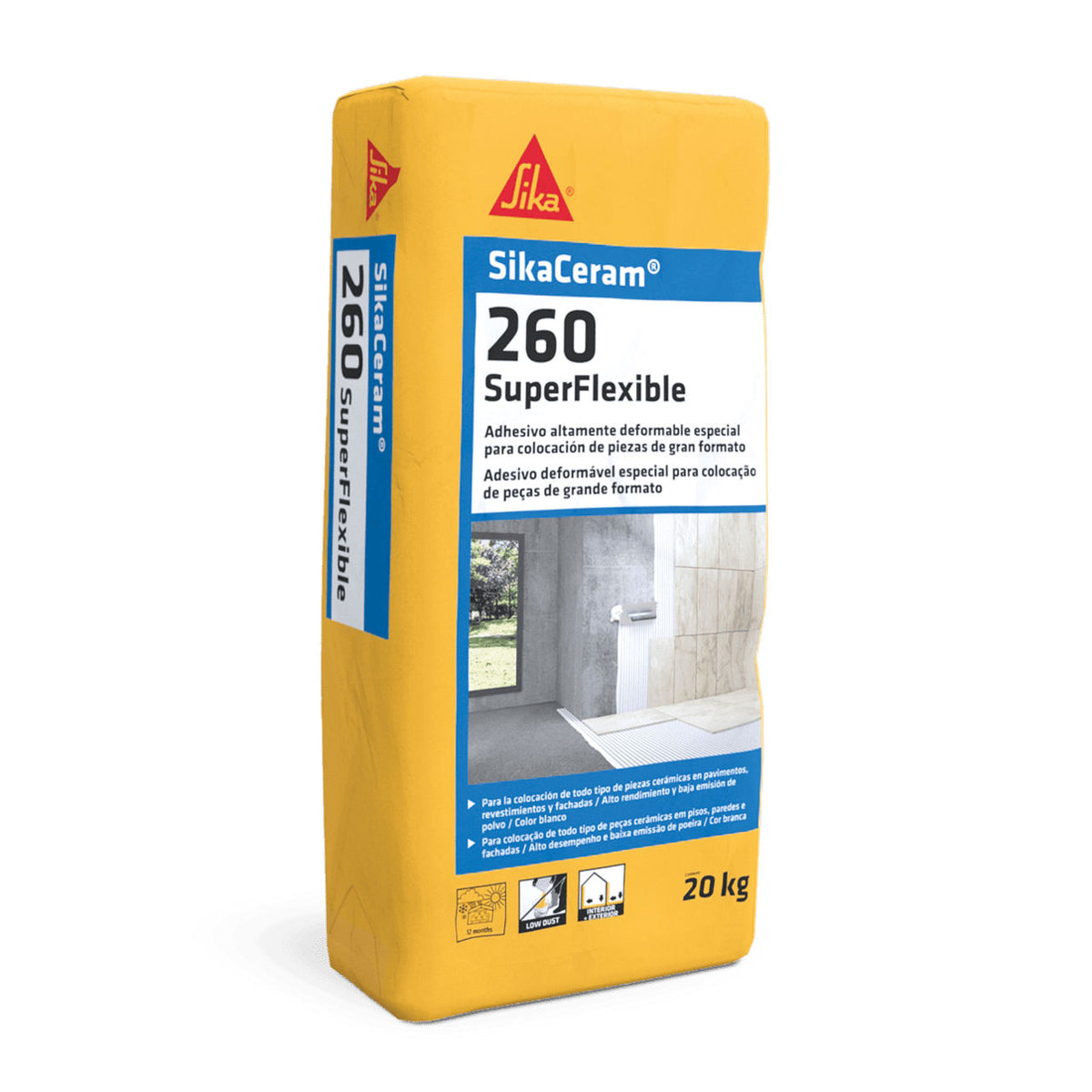 Saco de 20 kg de SikaCeram®-260 Flexible de Sika, adhesivo cementoso altamente deformable C2TE S2 para cerámica de gran formato - Vetonek