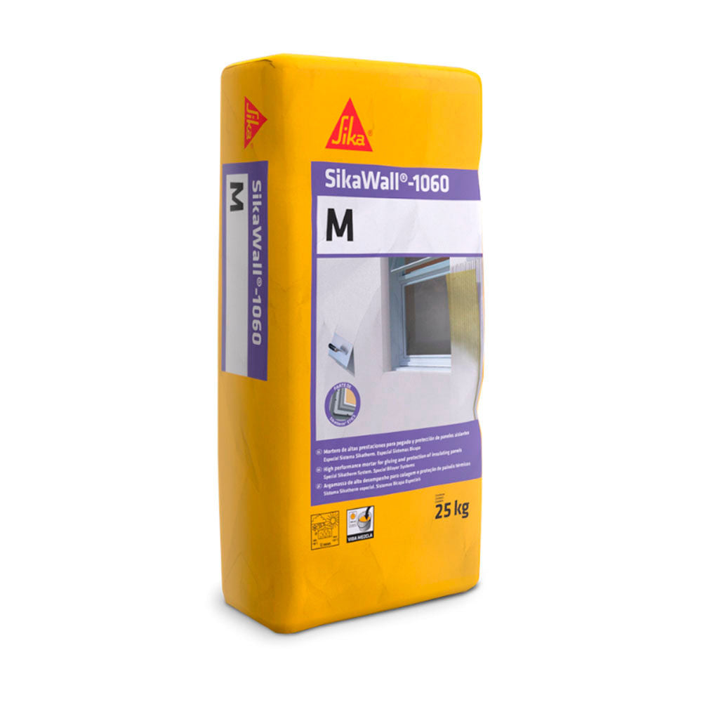 Saco de 25 kg de SikaWall®-1060 M de Sika, mortero cementoso blanco de unión y refuerzo para sistemas SATE - Vetonek