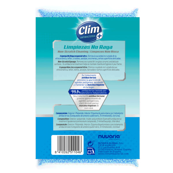 Esponja Clim Antibacterial para Vitrocerámicas - 16 uds Vetonek