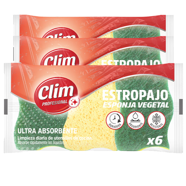 Éponge à récurer avec éponge végétale ultra absorbante Clim Profesional - Lot de 18 pcs Vetonek