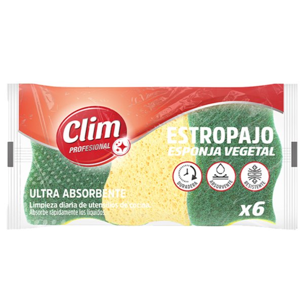 Éponge à récurer avec éponge végétale ultra absorbante Clim Profesional - Lot de 18 pcs Vetonek