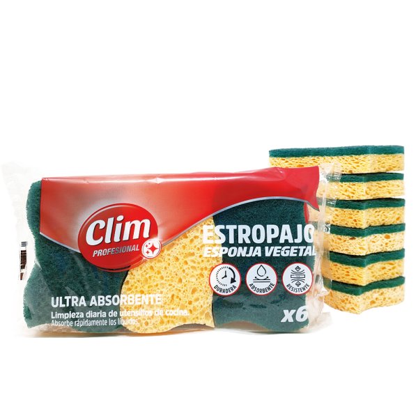 Éponge à récurer avec éponge végétale ultra absorbante Clim Profesional - Lot de 18 pcs Vetonek