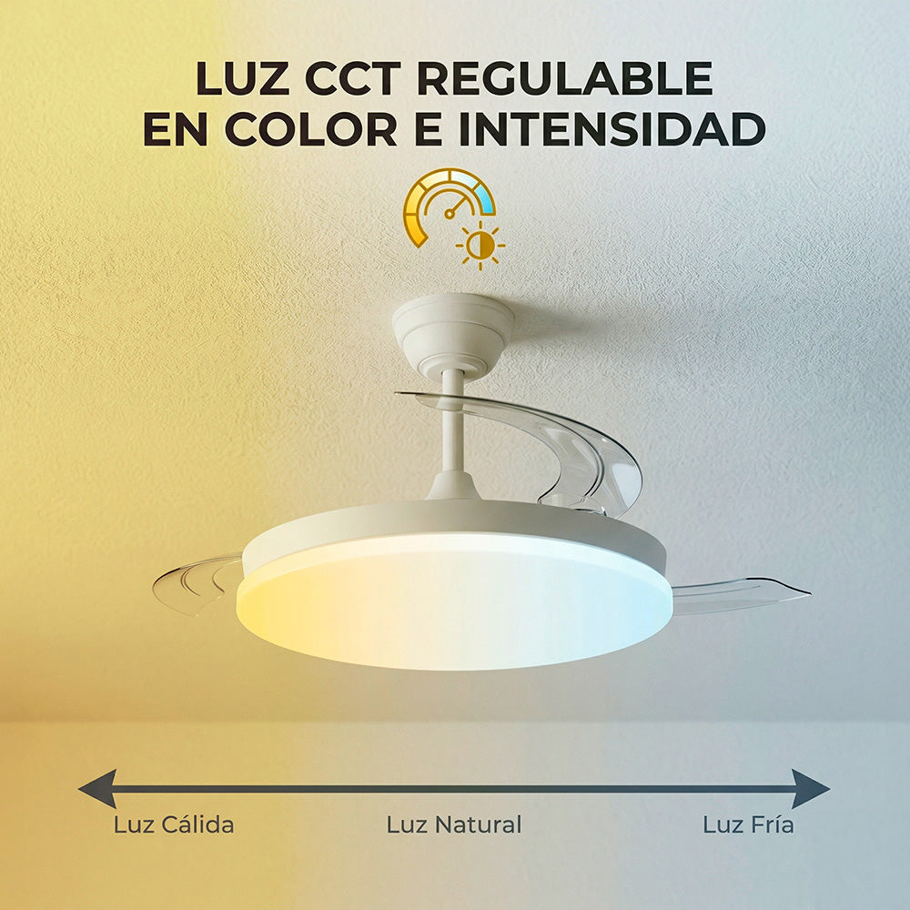 Ventilador DC "Marele· Función Verano-Invierno 48W Blanco 3 Aspas 5040lm 3500-4000-6500k Remoto y Temporizador — Vetonek (6)