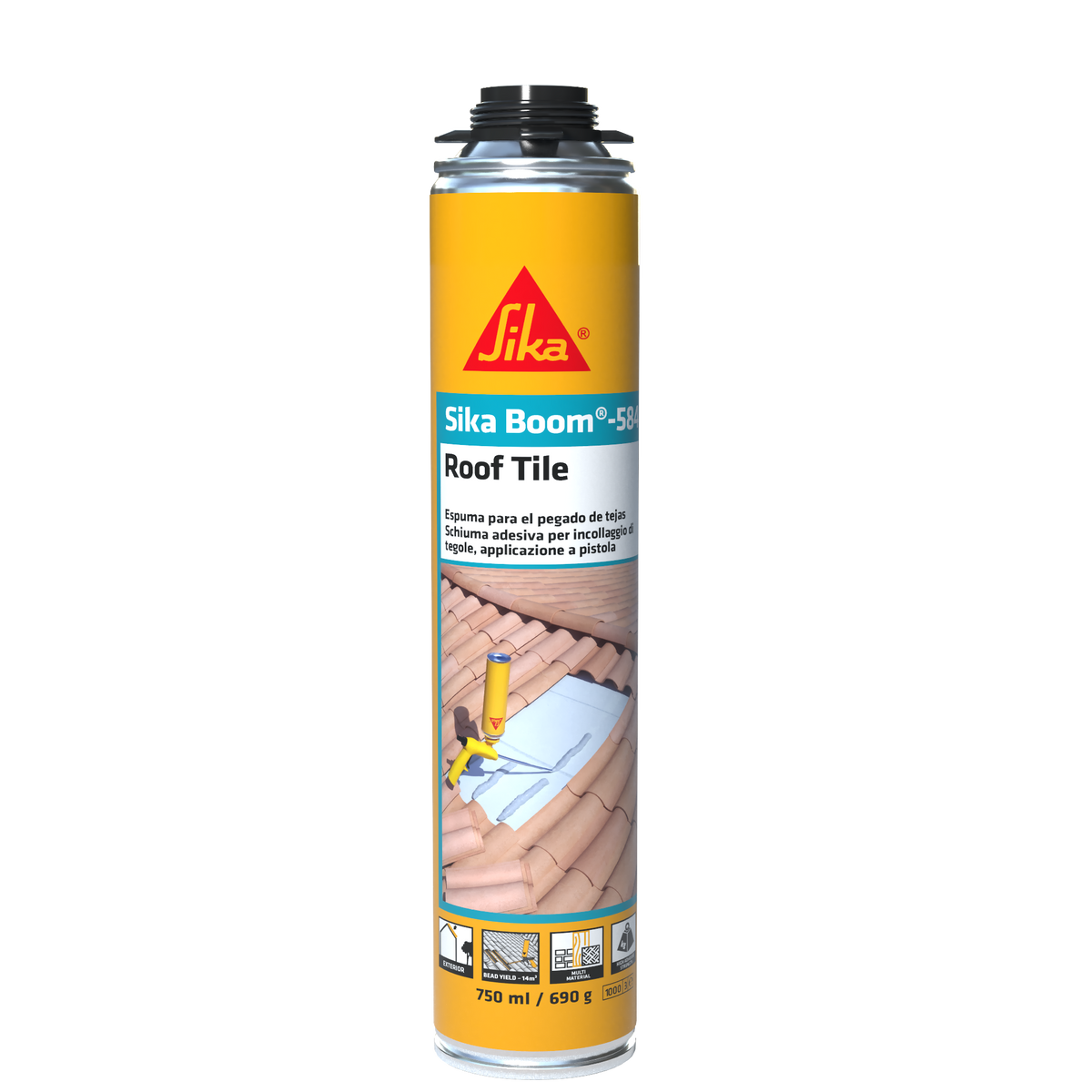 Bote de 750 ml de Sika Boom®-584 de Sika, espuma adhesiva de poliuretano para la fijación de tejas y piezas de cubierta - Vetonek