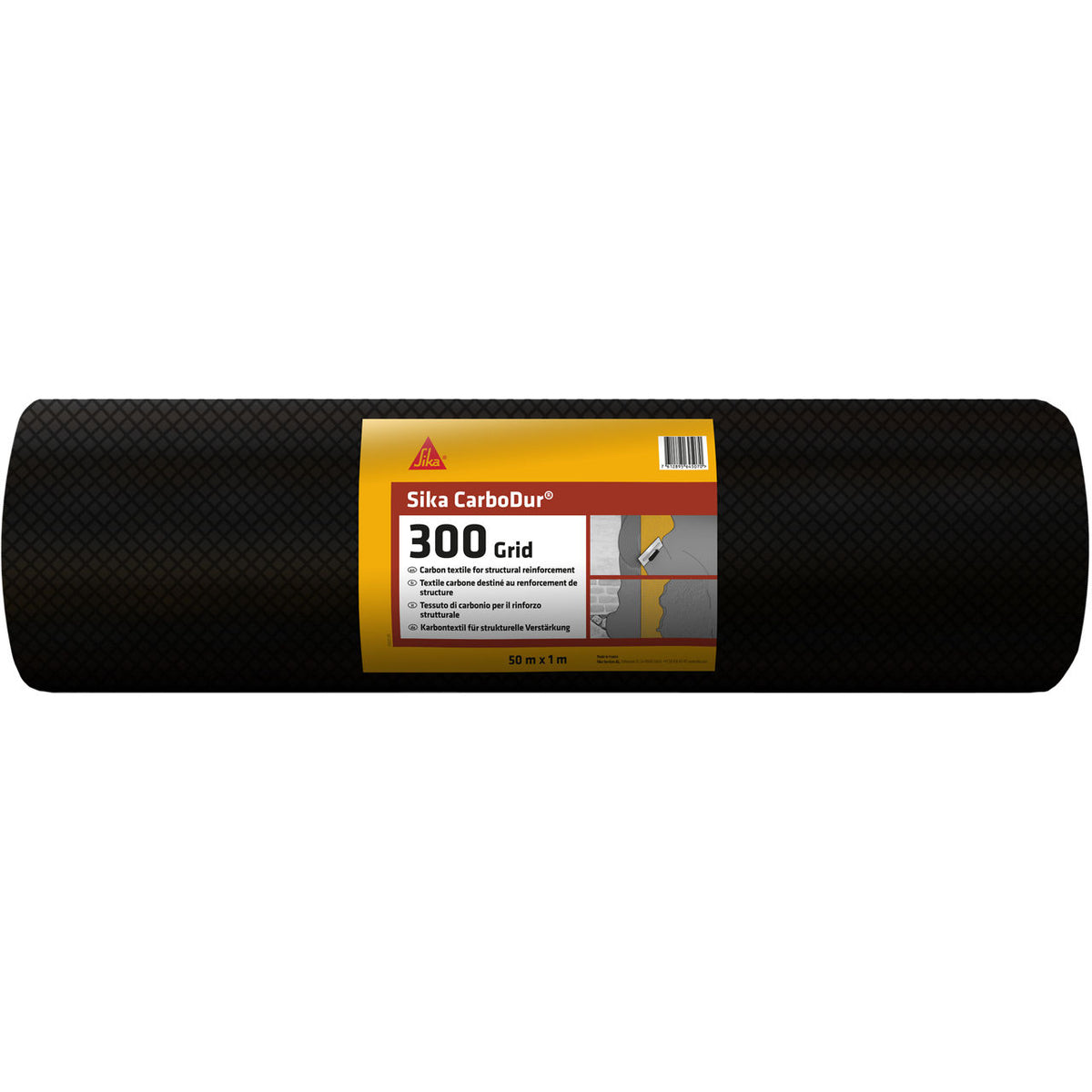 Rollo de 1 x 50 m de Sika® CarboDur®-300 Grid de Sika, malla bidireccional de fibra de carbono para refuerzo estructural con mortero FRCM - Vetonek