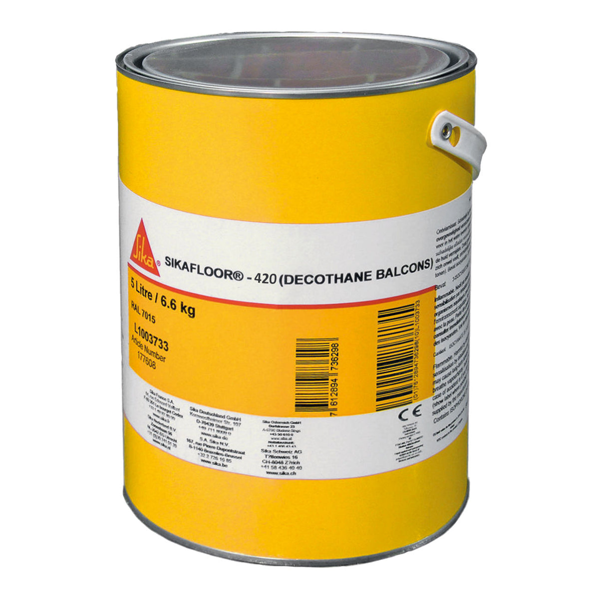 Bidón de 15 l de Sikafloor®-420 de Sika, revestimiento elástico de poliuretano monocomponente para suelos - Vetonek