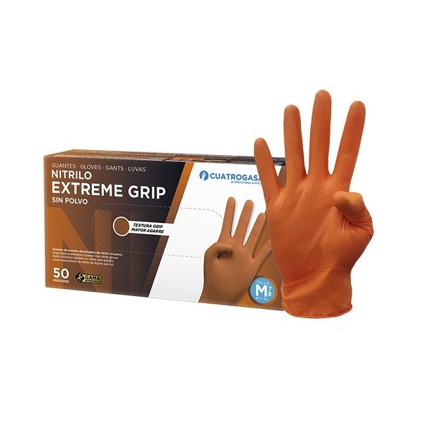 Guantes de Nitrilo Sin Polvo Naranja Extreme Grip - Pack 50 Uds Vetonek