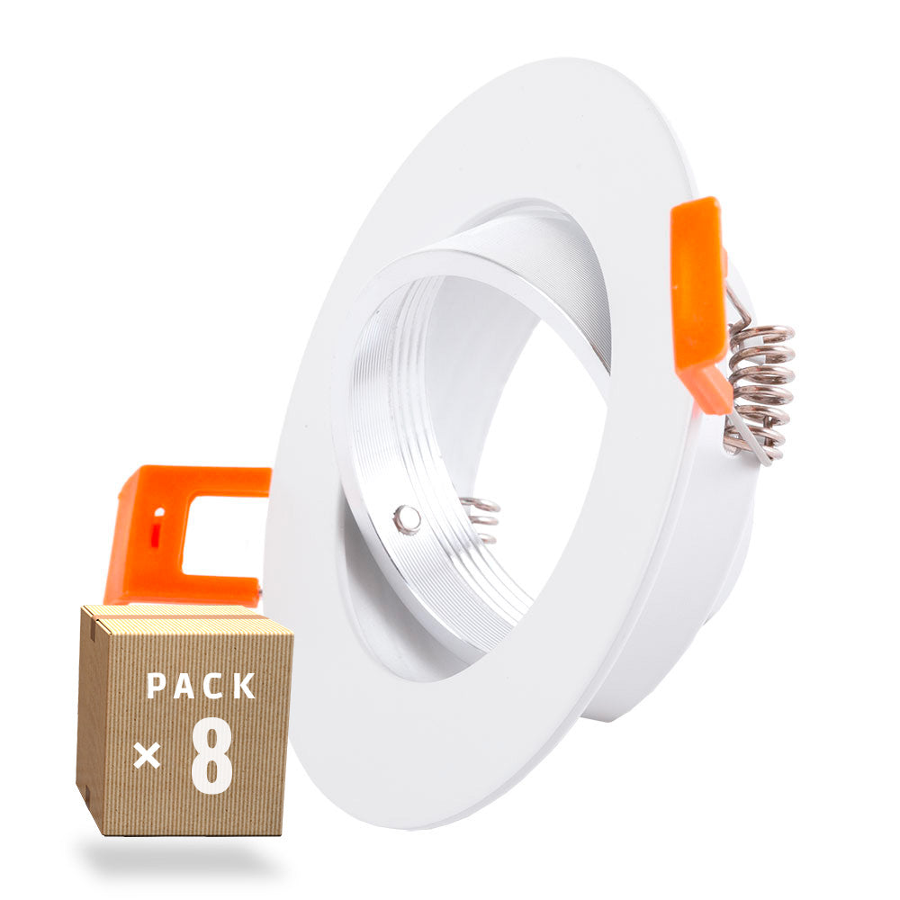 Pack 8 Aro Foco Downlight Basculante Circular Aluminio Blanco 93mm — Vetonek