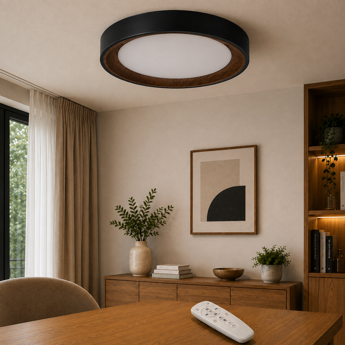 Plafón LED Decorativo CCT 3000-6000ºK (Tonalidad Luz Regulable) Control Remoto Acabado Negro — Vetonek (5)