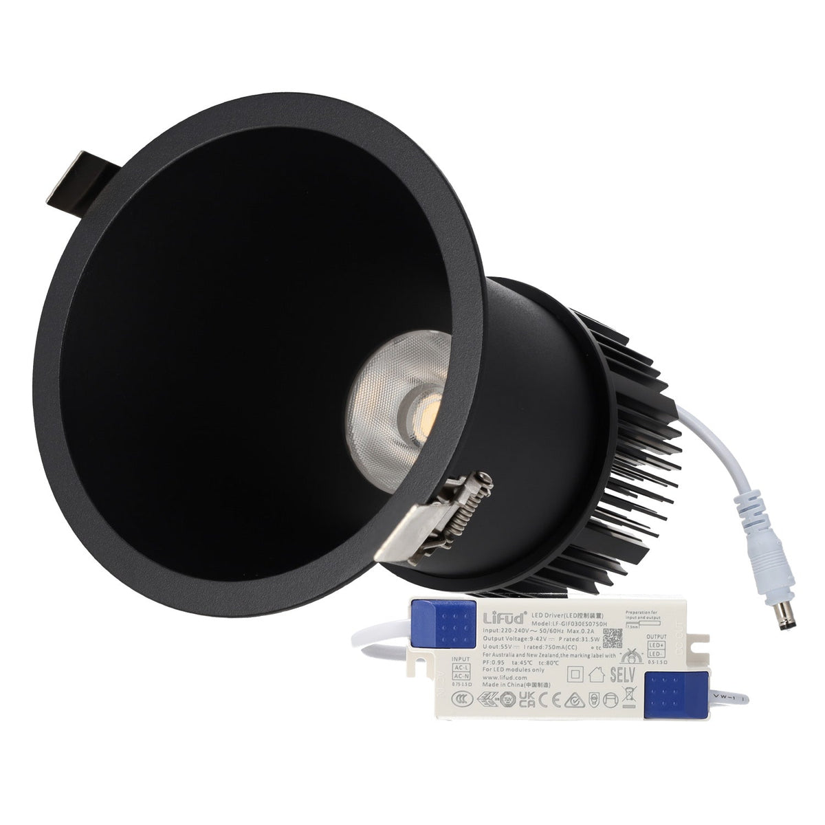 Downlight Empotrable LED 10W 90Lm/W CRI>95 4000ºK Driver Lifud Blanco Natural Negro — Vetonek