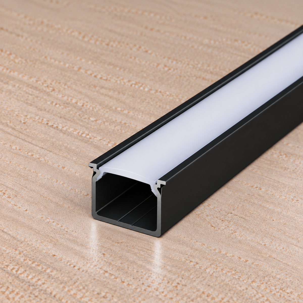 Perfíl Aluminio KIMERA-"SKAGEN" Anodizado Negro con Difusor Opal , Tapones y Clips Sujección 2,02M — Vetonek