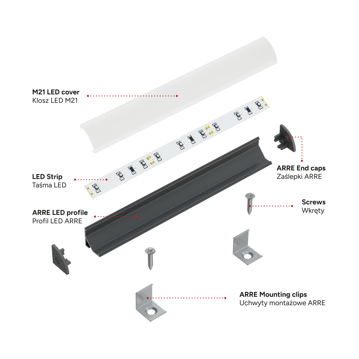 Perfíl Aluminio KIMERA-"ARRE" Anodizado Negro con Difusor Opal , Tapones y Clips Sujección 2,02M — Vetonek (2)