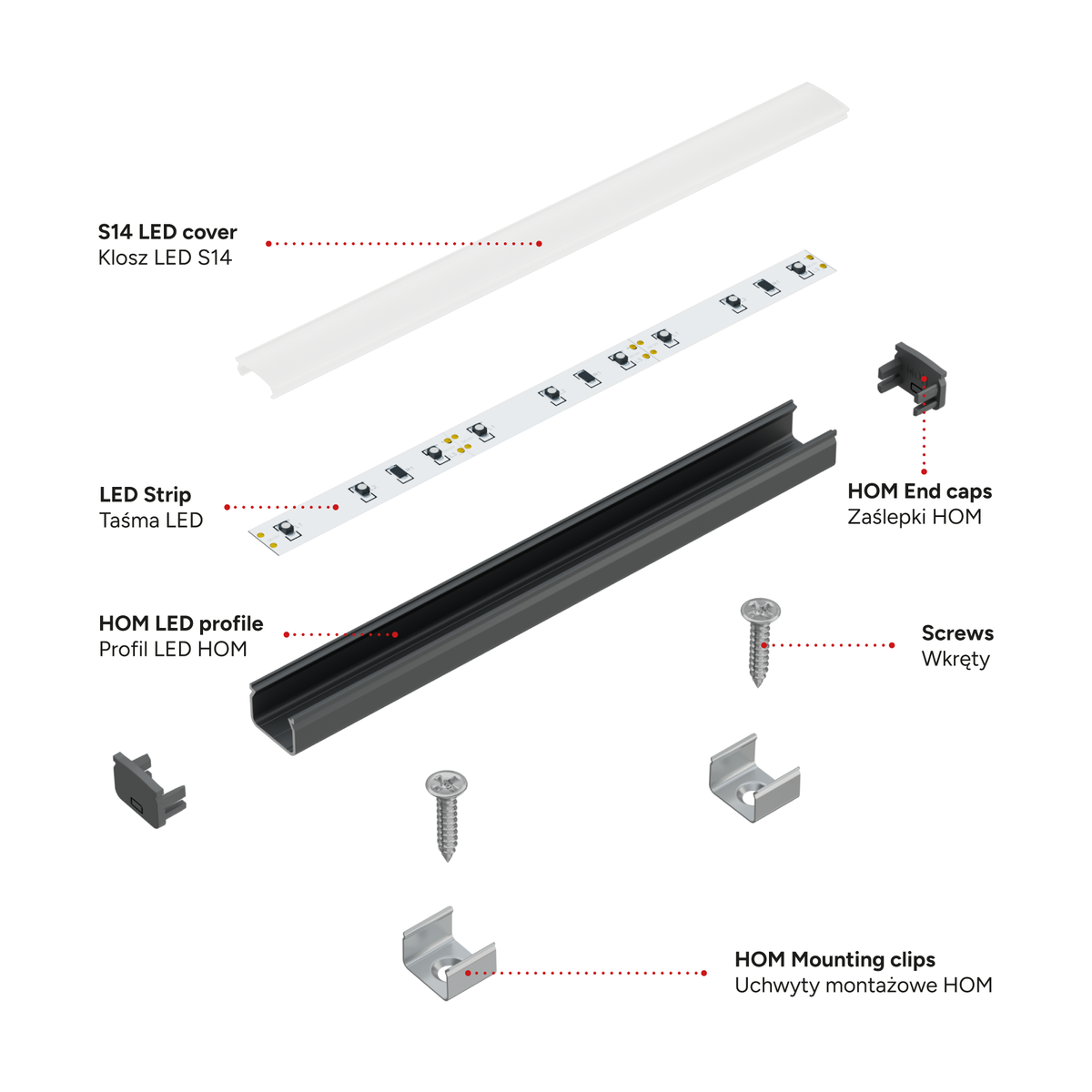 Perfíl Aluminio KIMERA-"HOM" Anodizado Negro con Difusor Opal , Tapones y Clips Sujección 2,02M — Vetonek (2)