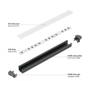 Perfíl Aluminio KIMERA-"UHRE" Anodizado Plata con Difusor Opal , Tapones y Clips Sujección 2,02M — Vetonek (2)