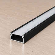 Perfíl Aluminio KIMERA-"EGEN" Anodizado Negro con Difusor Opal , Tapones y Clips Sujección 2,02M — Vetonek