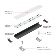 Perfíl Aluminio KIMERA-"EGEN" Anodizado Negro con Difusor Opal , Tapones y Clips Sujección 2,02M — Vetonek (3)